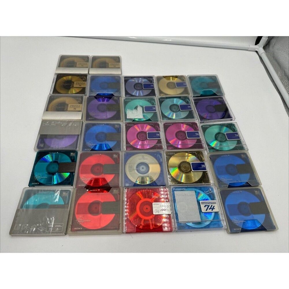 27 Minidisc Lot 74 80 Sony Prism Shock Absorbing MD Memorex Mini Disc Denon